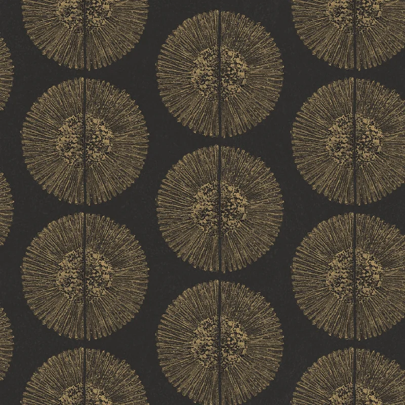 wallpaper with fun animal prints-Soleil Wallpaper in Black, Metallic Gold from the Bazaar Collection