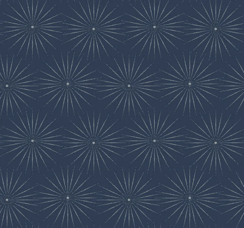 wallpaper with fun geometric motifs-Starlight Wallpaper in Blue/Silver from the Bohemian Luxe Collection by Antonina Vella