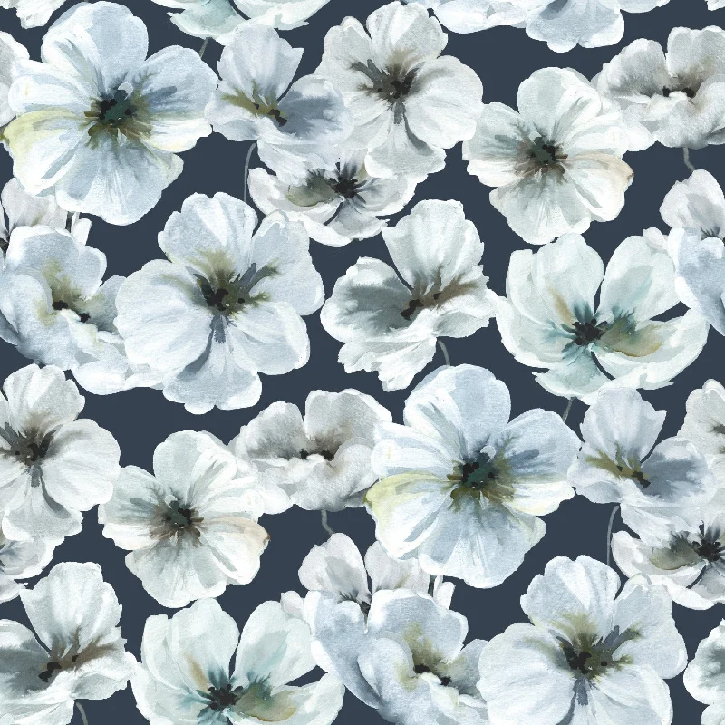 wallpaper with colorful tropical prints-Tamara Day Hawthorn Blossom Peel & Stick Wallpaper in Blue