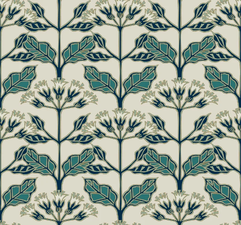 wallpaper for bold home designs-Tracery Blooms Beige Wallpaper from the Arts and Crafts Collection