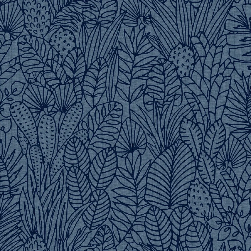 wallpaper with vintage and contemporary style-Tropical Leaves Sketch Peel & Stick Wallpaper in Blue