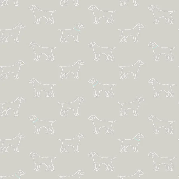 wallpaper with bright retro patterns-Yoop Grey Dog Wallpaper from the Flora & Fauna Collection